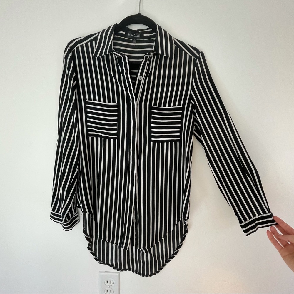 Striped long sleeve button up blouse